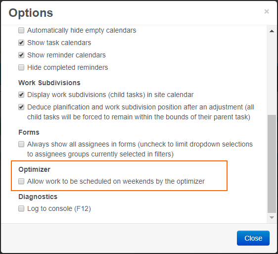 Optimizer: plan work on weekends.